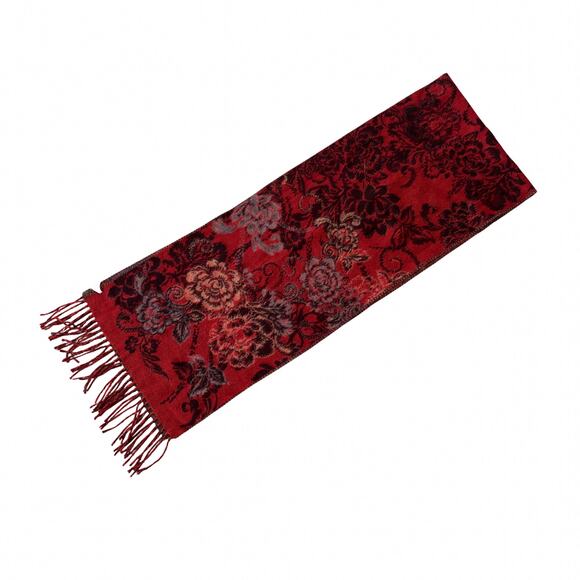 Romantic Whimsygoth Boho Floral Tapestry Fringe Scarf Vampire Red Roses Cozy - Picture 2 of 5